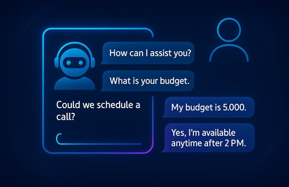 AI chatbot interacting with website visitors and analyzing data for lead qualification.