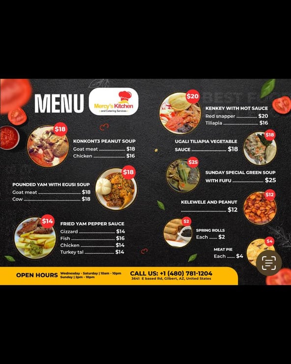 Mercy's Kitchen Menu