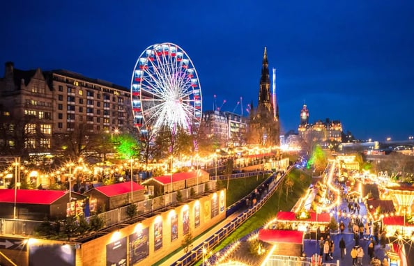 edinburgh city view with christmas decorations