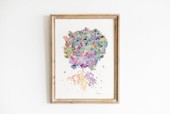 Aquarelle poétique surréaliste végétation aquatique