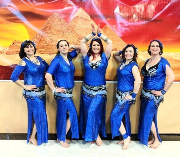 Ruby Star Bellydancers in shimmering blue beledi dresses Shahravar Aubrey Kristina Monica Jessi