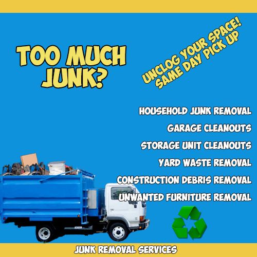 household furniture and junk removal, garbage & storage unit clean outs, yard waste removal, construction debris removal,