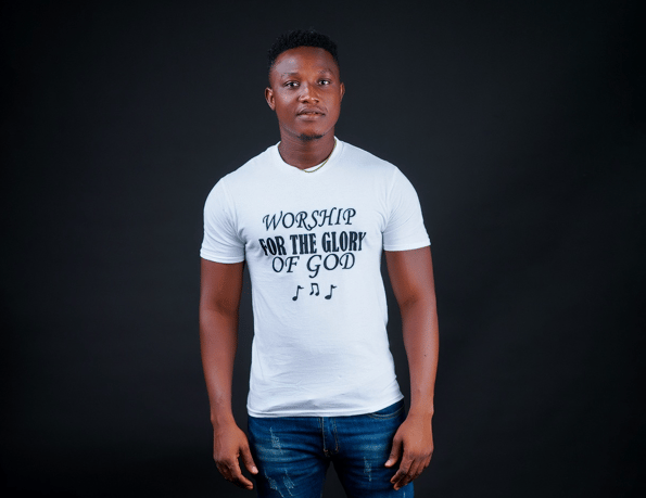 "Worship for the glory of God" black text on white Christian T-shirt