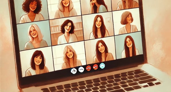 a group of women connect over a video conference indicating group coaching
