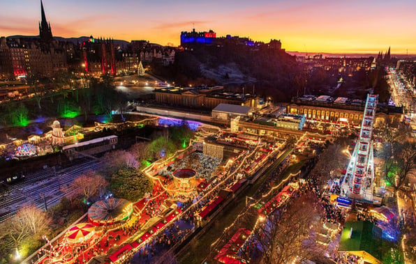 edinburgh city view with christmas decorations