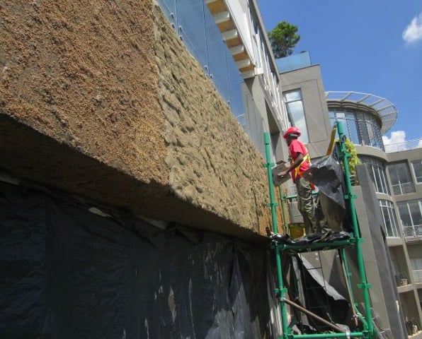 Specialized waterproofing plaster application on multiple story building, Sandhurst Towers, Sandton