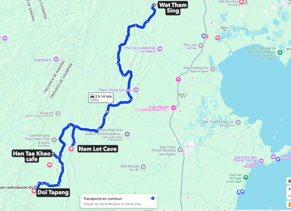 suggestion de circuit, district de Sawi dans les terres