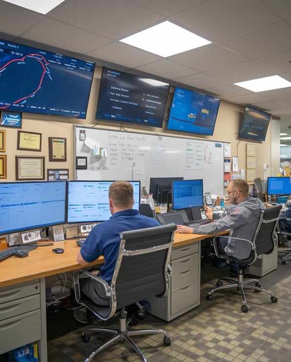 Haul Mate dispatchers using advanced software to optimize trucking routes for increased efficiency