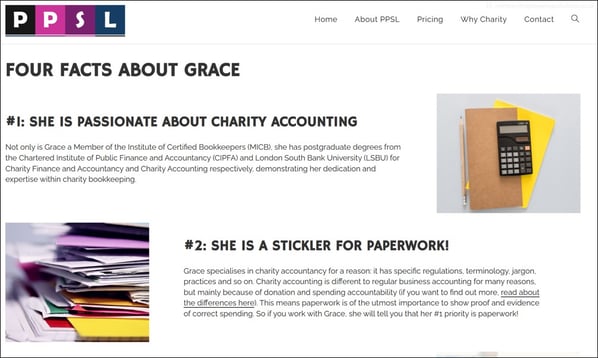 Screenshot of webpage about PPSL and founder Grace Ayanfalu