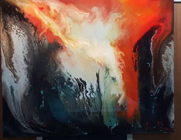 Evolution is a 5-foot by 6-foot mixed media encaustic