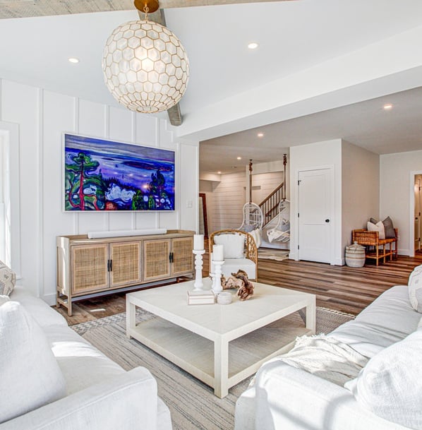 a living room with a television and a flat screen tv