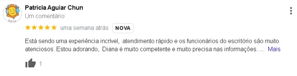 Avaliação Cinco Estrela de Cliente Google Patricia Aguia Chun