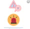 Warning sign with exclamation mark and magnifying glass, red siren light on yellow circle.