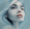 a woman with a blue eyes and a white hair