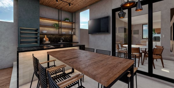 Projeto moderno residencial de interiores área gourmet e piscina Hortolândia - Aborin Arquitetura
