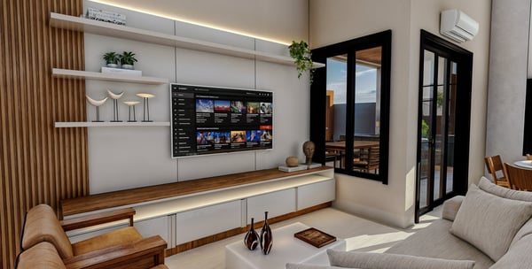 Projeto moderno residencial de interiores de sala, Hortolândia - Aborin Arquitetura