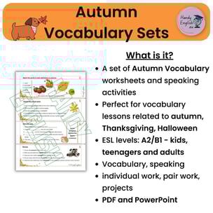 ESL, Autumn/Fall vocabulary, Thanksgiving and Halloween vocabulary, worksheets, vocabulary tasks