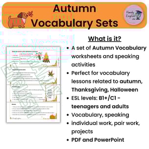 ESL, Autumn/Fall vocabulary, Thanksgiving and Halloween vocabulary, worksheets, vocabulary tasks