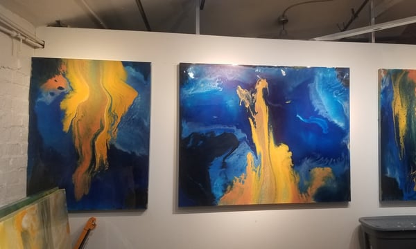4 x 12 resin abstract tryptych. This breathtaking artwork showcases the artist's mastery of large-sc