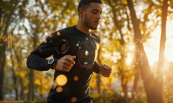 a man running in the park at sunset