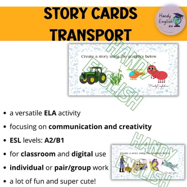 TRANSPORT ELA ESL Creative Task Cards for speaking writing, and vocabulary