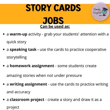 warm up, speaking tasks, homework/writing assignment, classroom projects, jobs, profession
