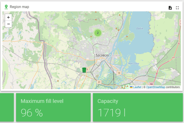 Platforma IoT - pomiar zapełnienia i obliczanie objętości odpadów