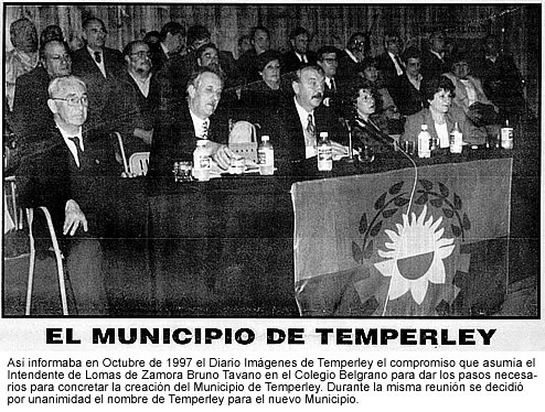 Bruno Tavano, intendente de Lomas de Zamora, anuncia la creación del Municipio de Temperley