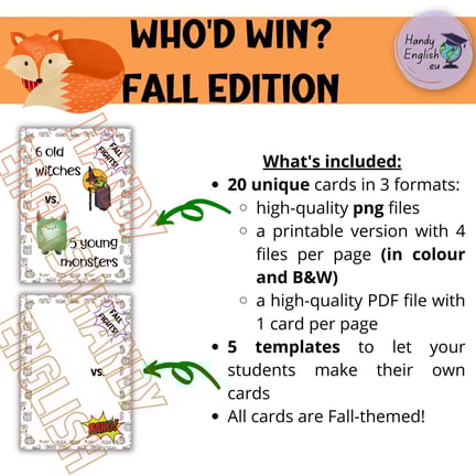 Fall Halloween Thanksgiving fun games ESL ELA creative speaking and writing