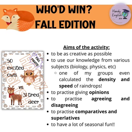 Fall Halloween Thanksgiving fun games ESL ELA creative speaking and writing