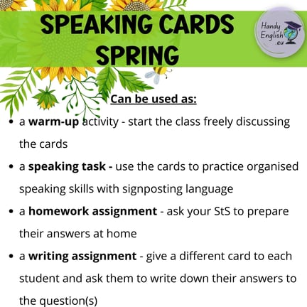 ESL EFL speaking cards spring conversations writing prompts
