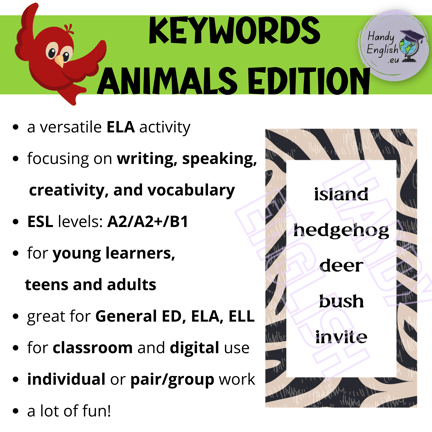 Animals keywords writing and speaking prompts