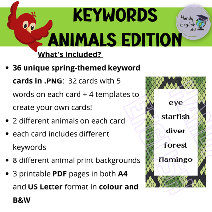 Animals keywords writing and speaking prompts