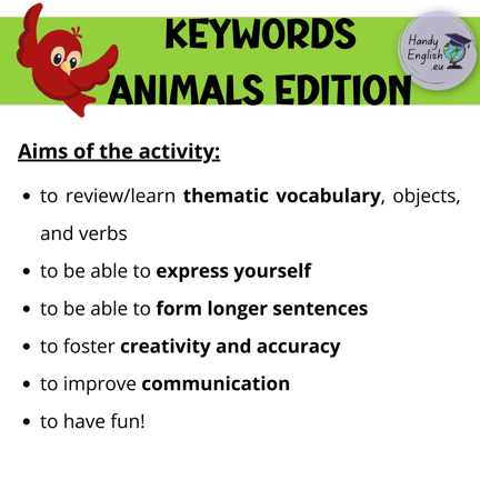 Animals keywords writing and speaking prompts