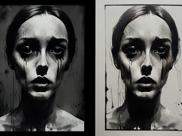 Sad horror dark art watercolor