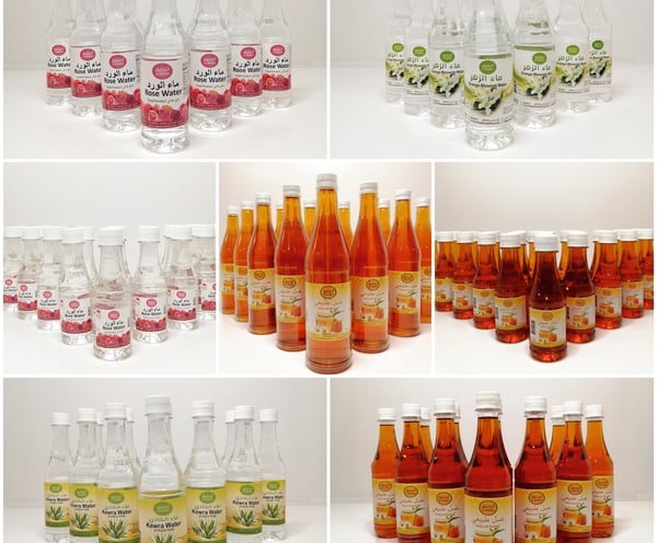 Made in Bahrain by Albaraka factory, Al raheeq rose water, orange blossom water, kewra water, Honey