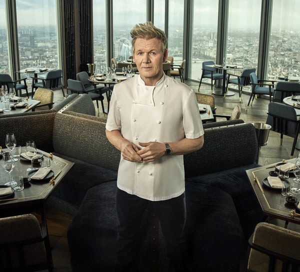Gordon Ramsay at his fine dining restaurant with panoramic London skyline views.