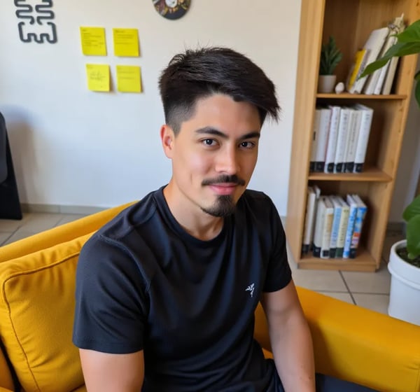 Rafael Castillo a software engineer sitting on a couch in a office room