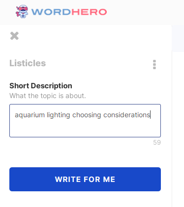 Wordhero AI Listicles Inputs