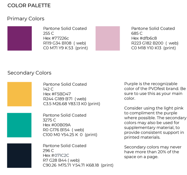 PVDFest Official Colors