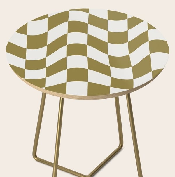 Golden Waves: Retro Checkered Illusion Side Table BY Mash Mash