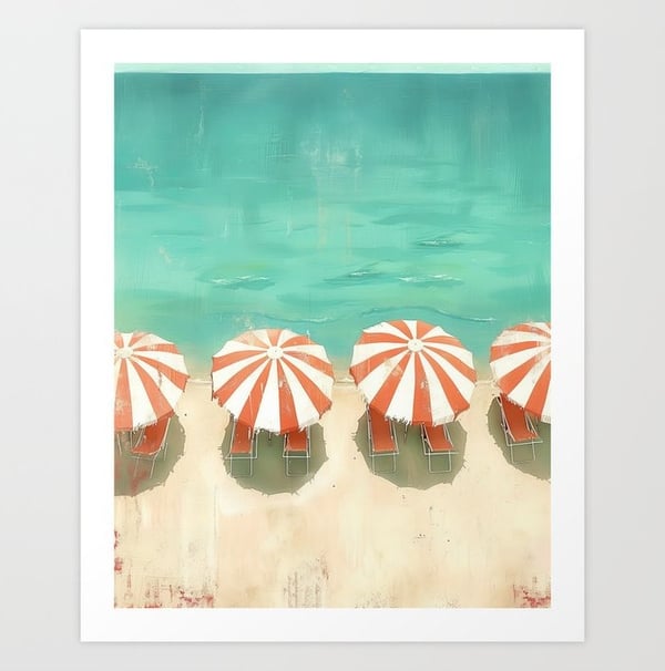 Summer Bliss: Beach Umbrellas by the Turquoise Sea Art Print BY Mash Mash