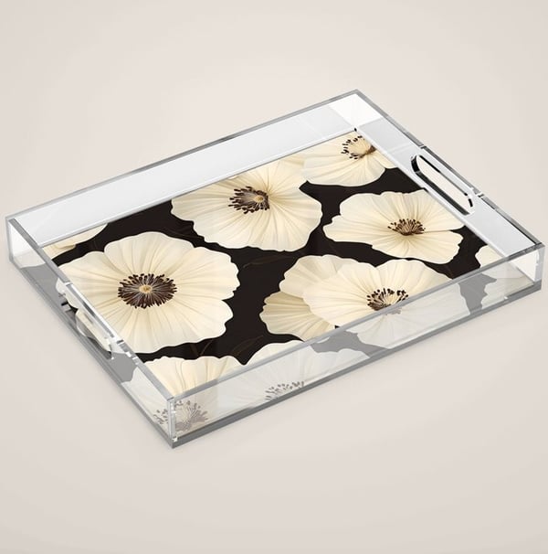 Elegant Cream Floral Pattern Acrylic Tray BY Mash Mash