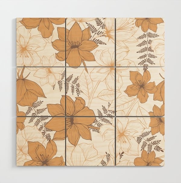 Golden Blooming Floral Harmony Wood Wall Art BY Mash Mash