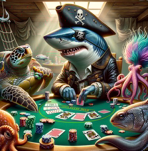 a shark shark with a pirate hat and a pirate hat