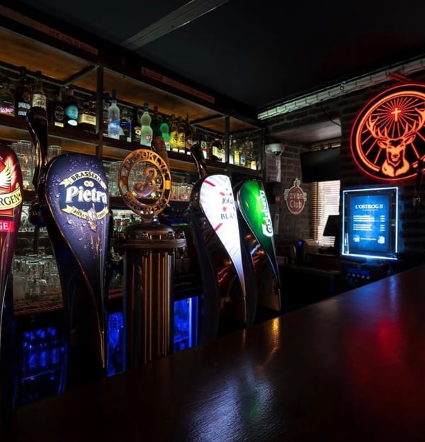 a bar with a bar with beer and beer