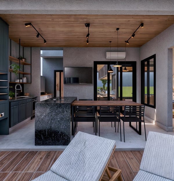 Projeto moderno residencial de interiores área gourmet em Hortolândia - Aborin Arquitetura