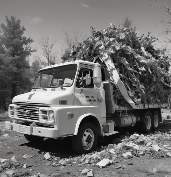 a truck with a pile of rubble on it