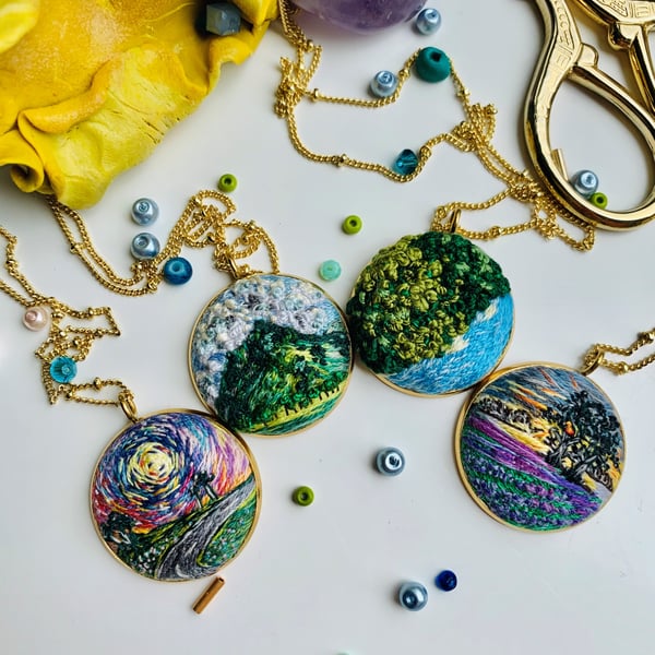 embroidered pendants