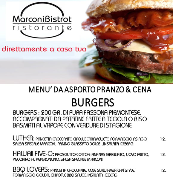 Menu Burgers o Hamburgers Marconi Bistrot